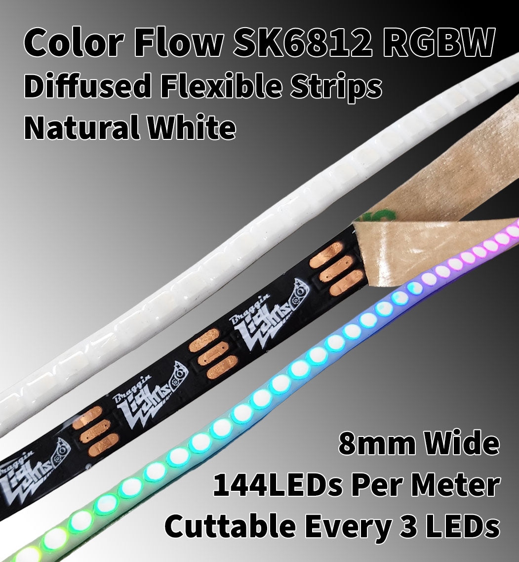 Flow Series 8mm Diffused Flexible Strips - 5v SK6812 RGBW